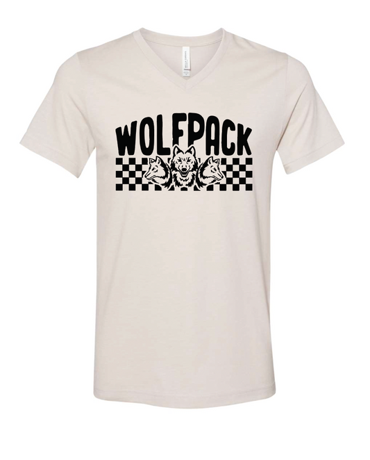 CHECKERED WOLFPACK ADULT BELLA+CANVAS V-NECK TEE | CW